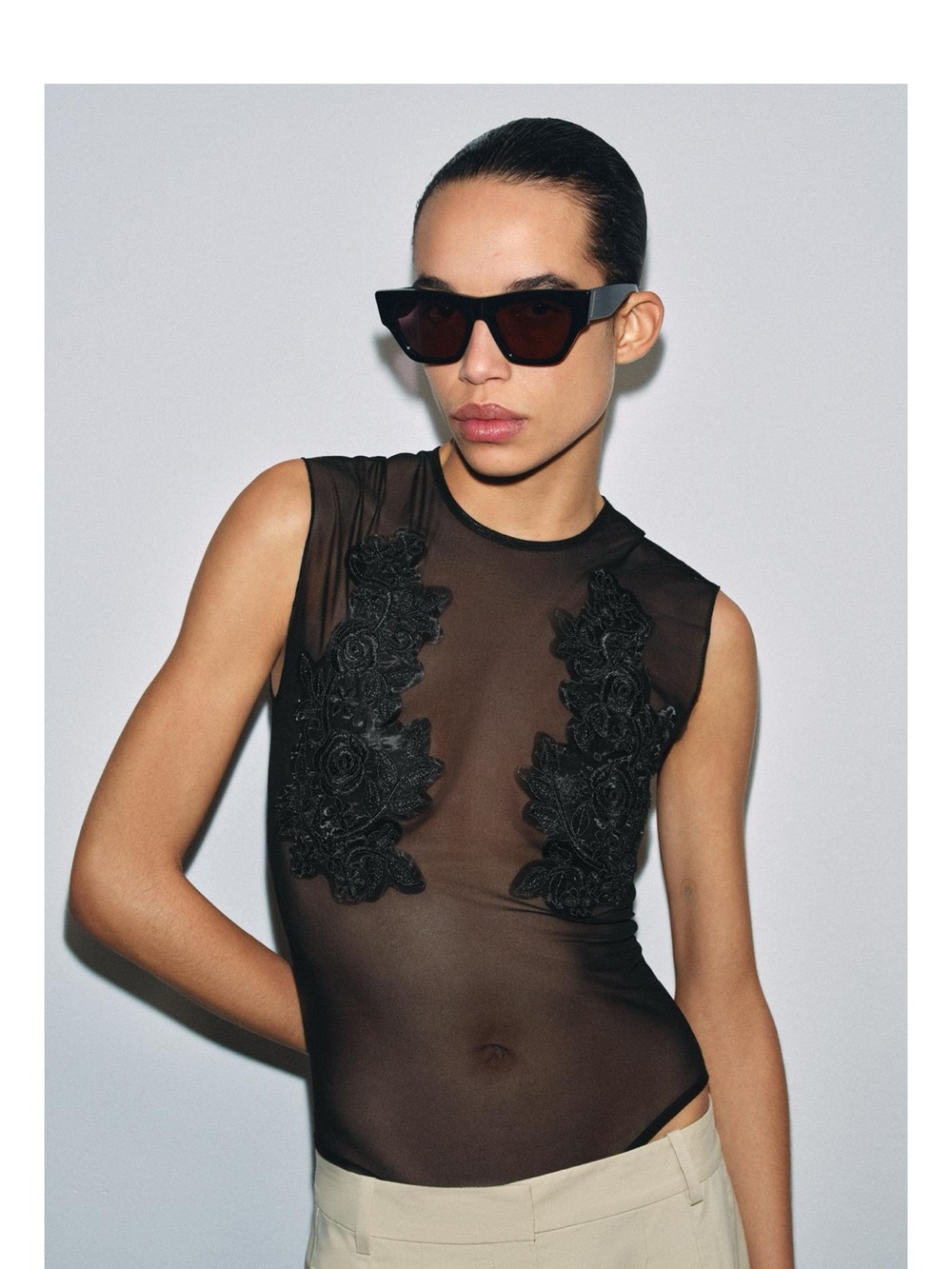 ZARA EMBROIDERED TULLE BODYSUIT